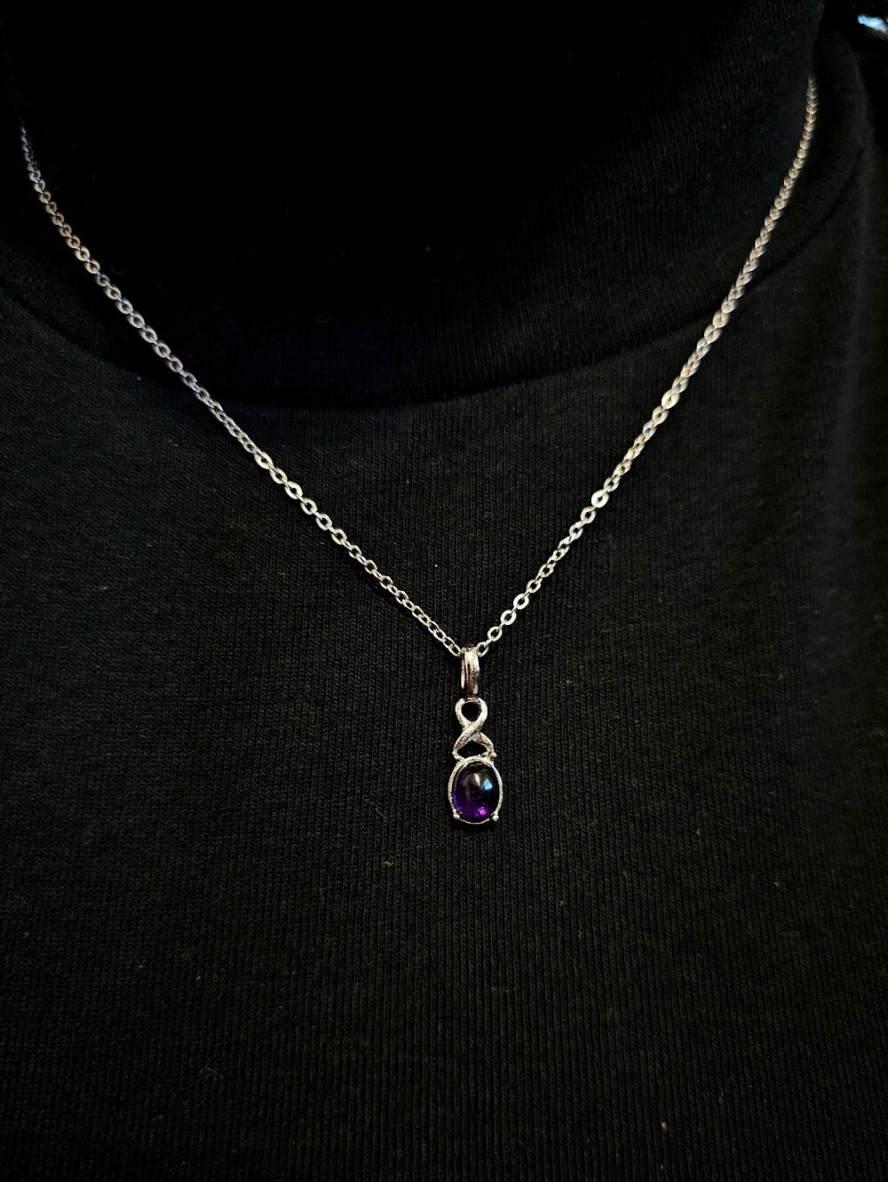 Vintage Silver Necklace with Purple Gemstone Pendant